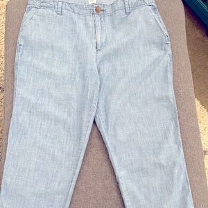 Light weight work pant “girlfriend” style in light denim.